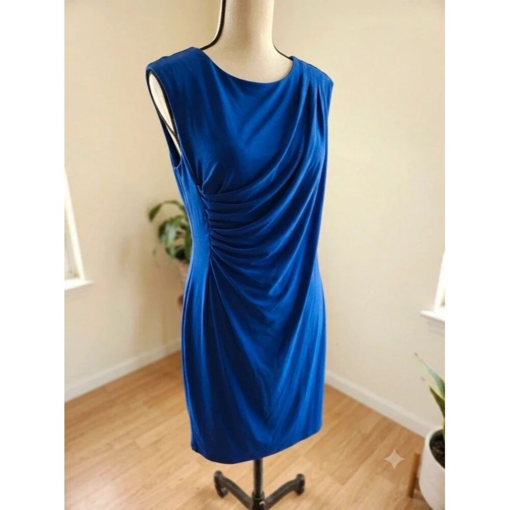 Royal Blue Draped Ruched Sleeveless Dress Stretchy Elegant Cocktail Dress